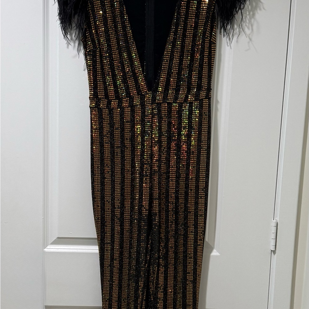 Elegant Black and Gold Sequin Jumpsuit